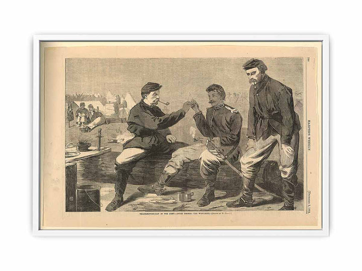 Print, Thanksgiving Day in the army; after dinner the wishbone, Harper's Weekly, December 1864