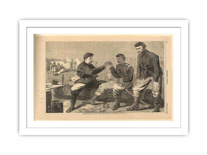 Print, Thanksgiving Day in the army; after dinner the wishbone, Harper's Weekly, December 1864