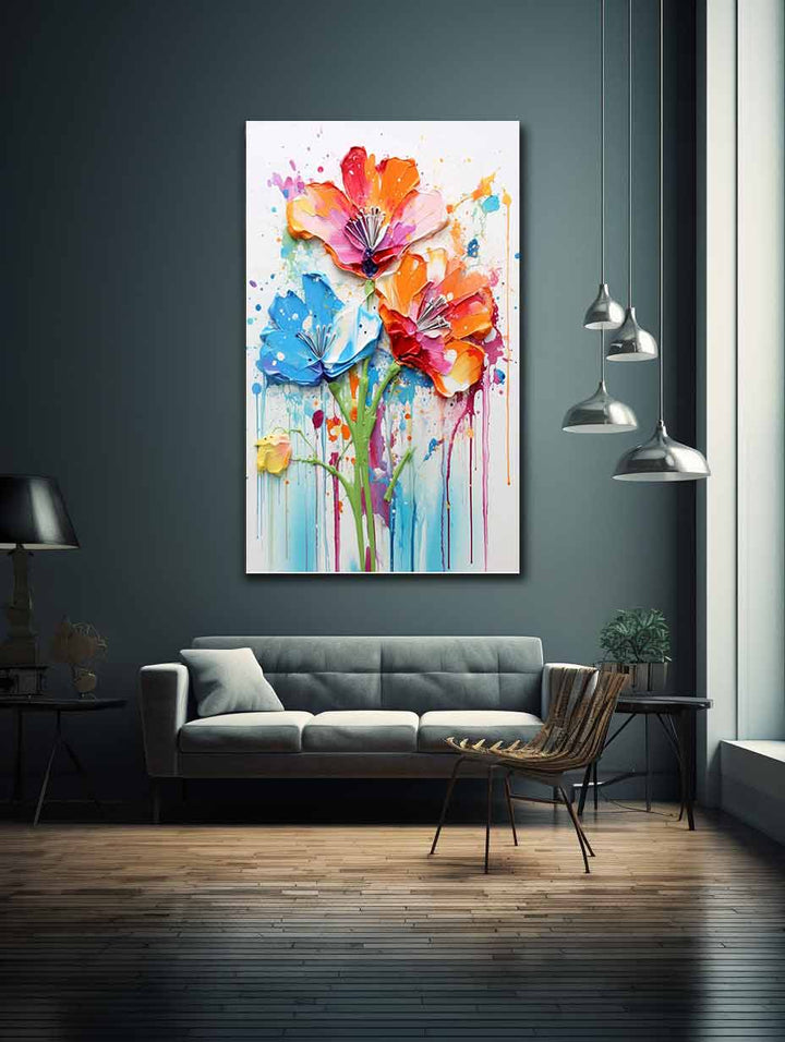 Color Drips Flower Art Painting