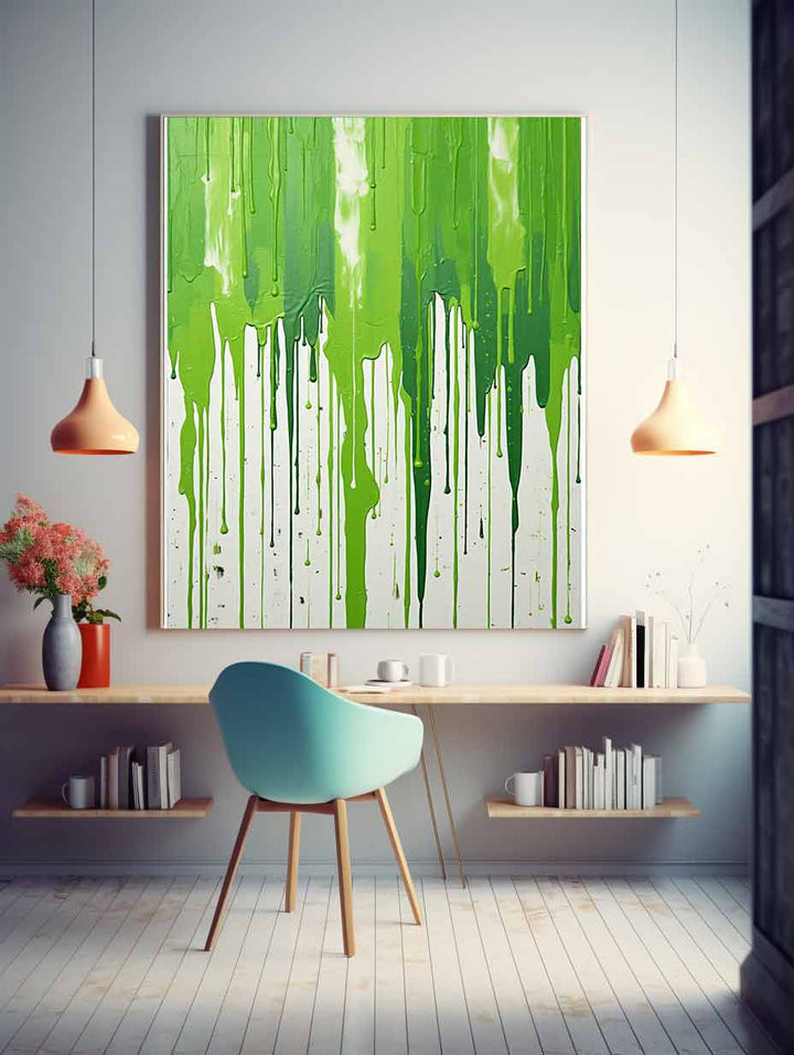 Color Green Drips Art Painting