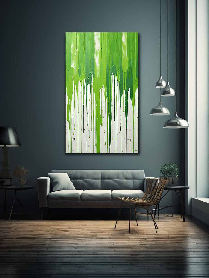 Color Green Drips Art Painting