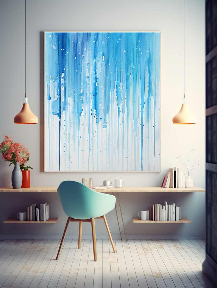 Color Drips White Blue Art Painting