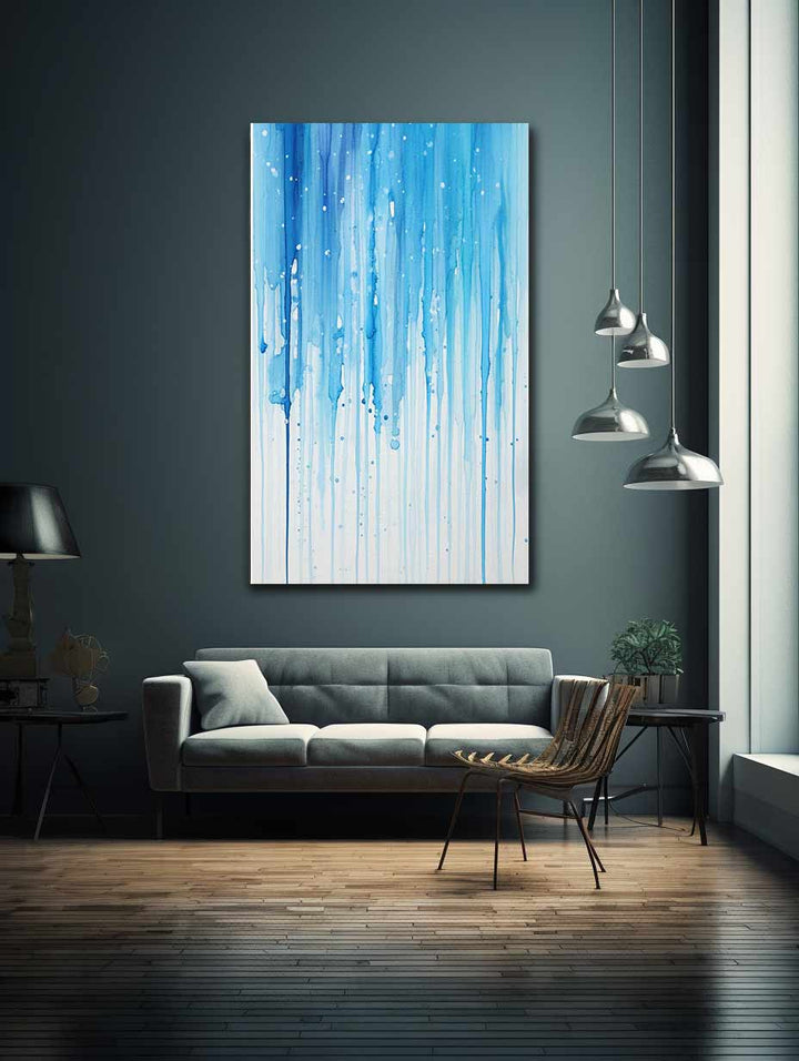 Color Drips White Blue Art Painting