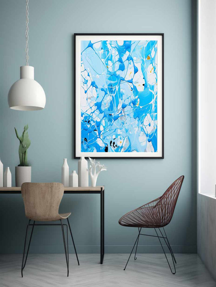  White Blue Dripping Color Painting 