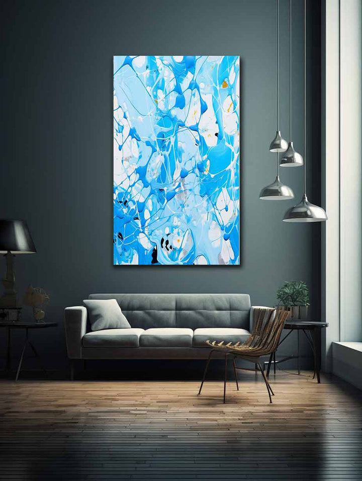  White Blue Dripping Color Painting 