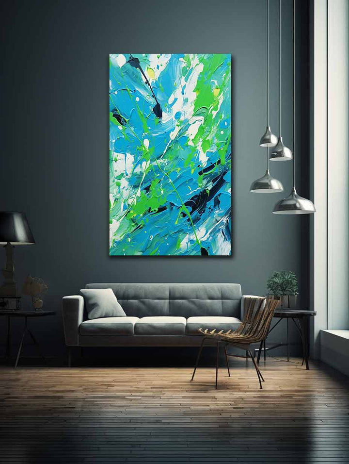 Green Blue Dripping Color Painting