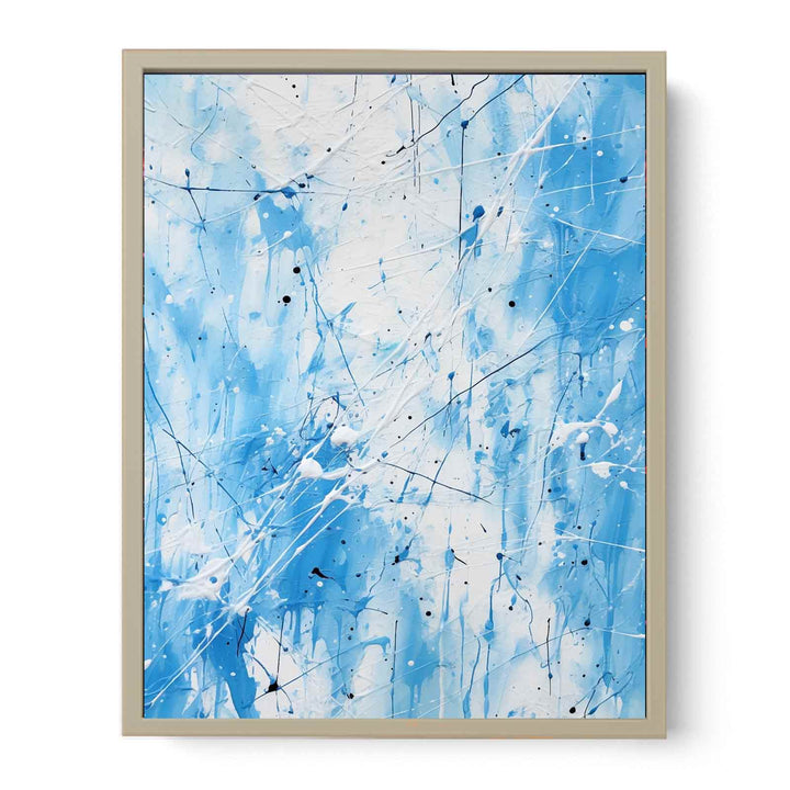 Painting Blue White Color Drips  Framed Print