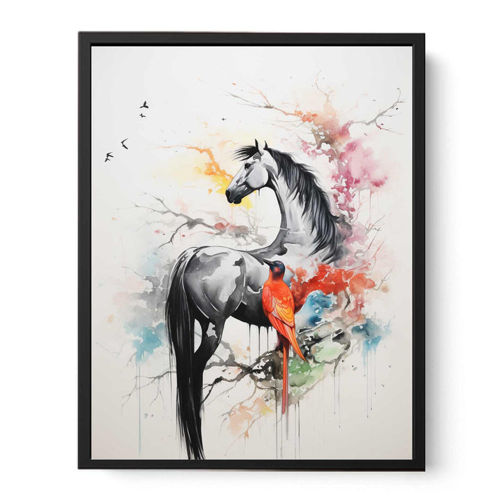  Bird And Horse Dripping Color   Painting 