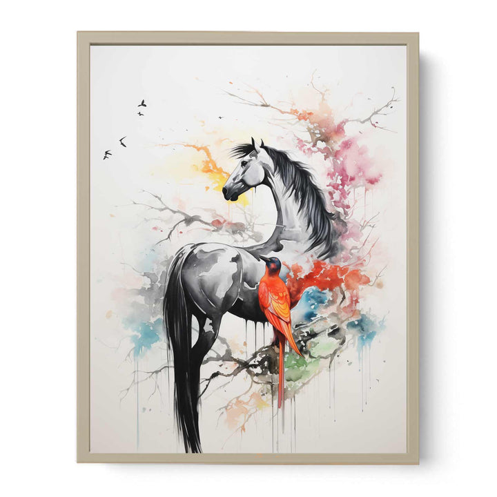  Bird And Horse Dripping Color   Painting Framed Print