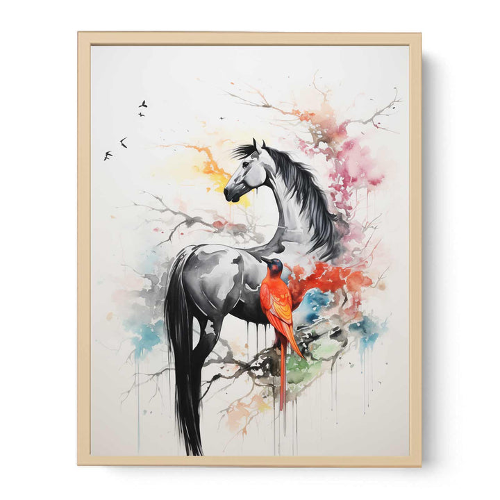  Bird And Horse Dripping Color   Painting  Poster