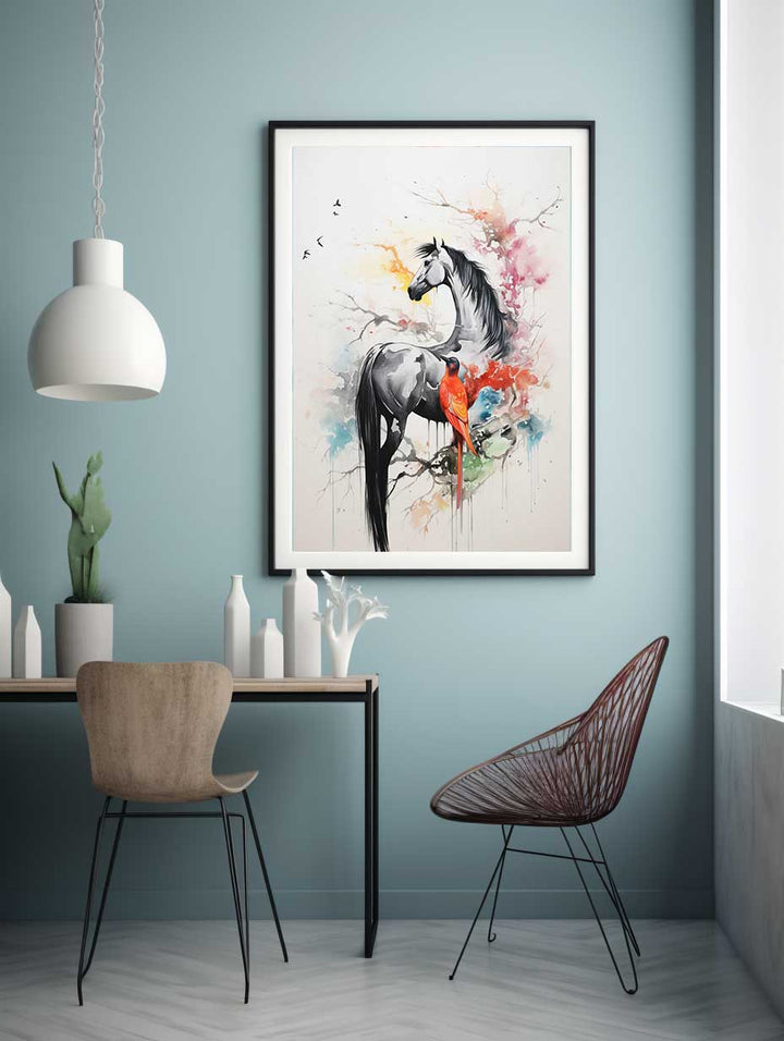  Bird And Horse Dripping Color   Painting 