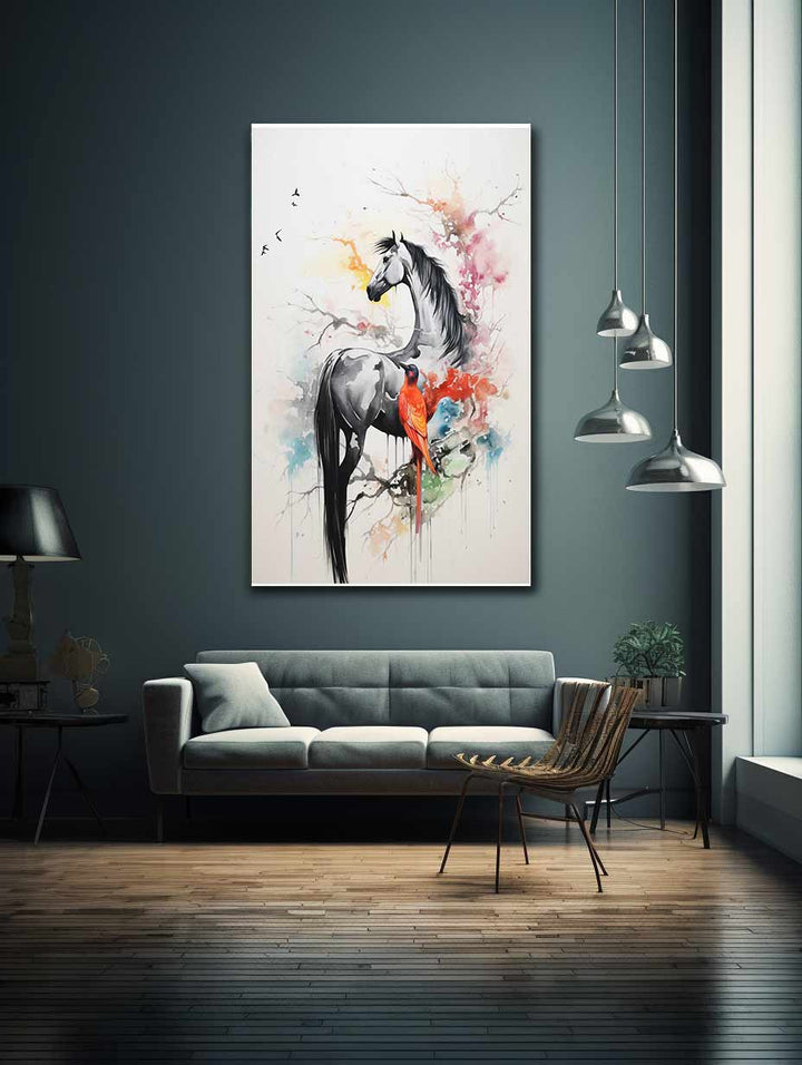  Bird And Horse Dripping Color   Painting 