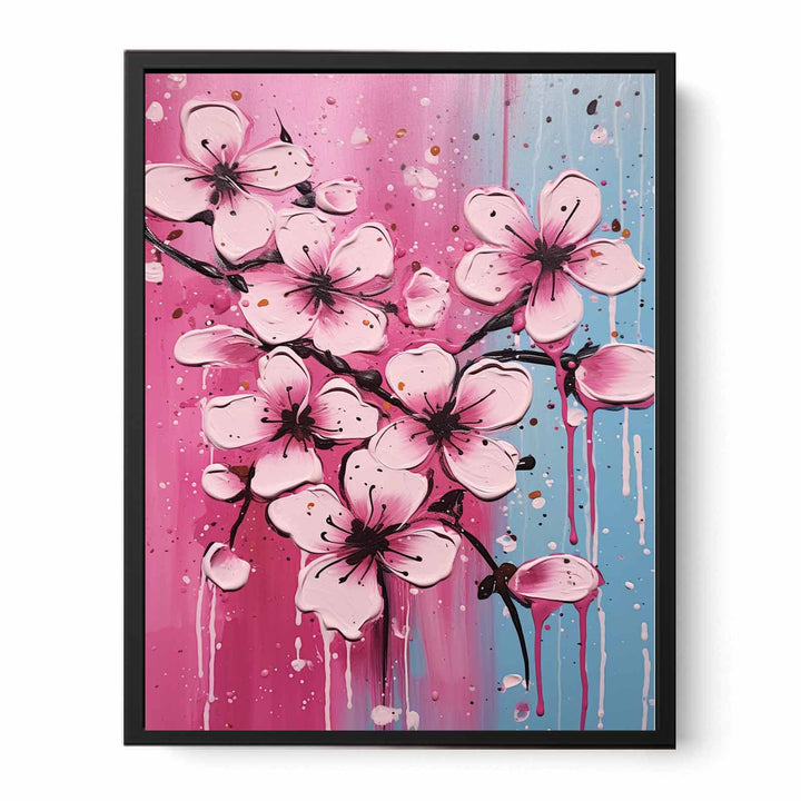 Drip Art Pink Flower Painting  