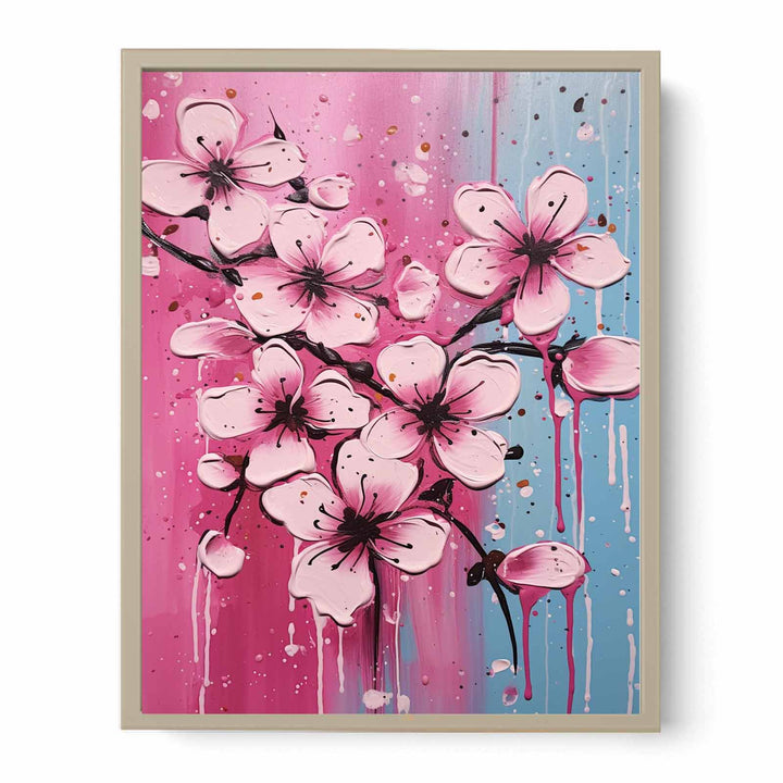 Drip Art Pink Flower Painting  Framed Print