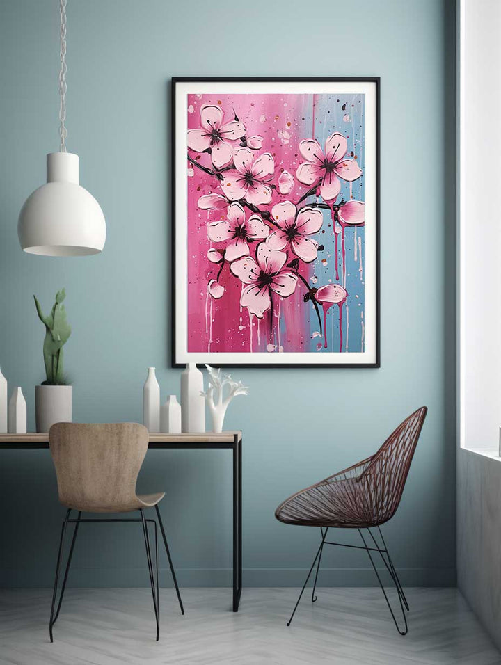 Drip Art Pink Flower Painting  