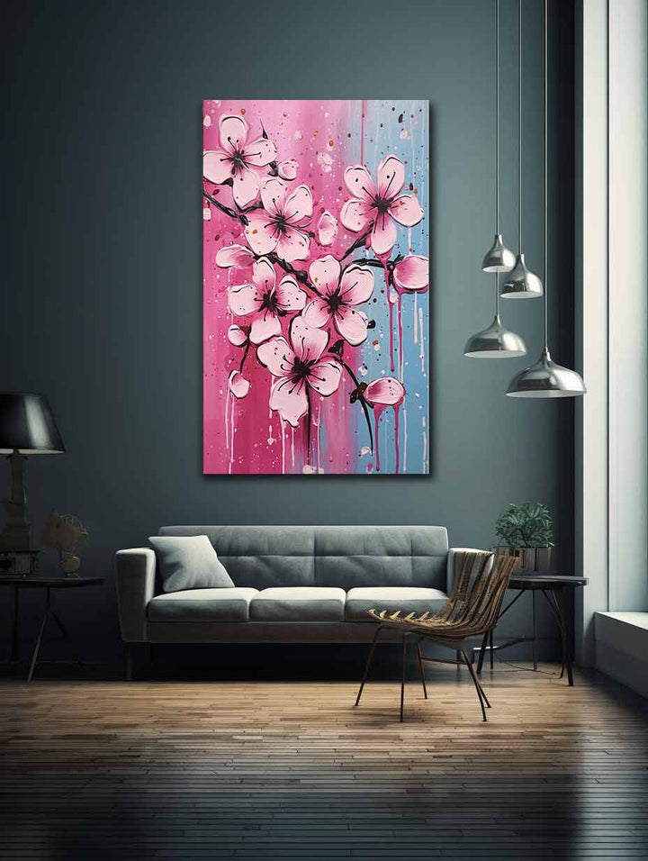 Drip Art Pink Flower Painting  