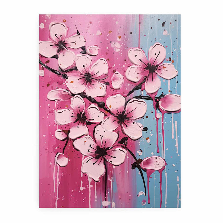 Drip Art Pink Flower Painting 