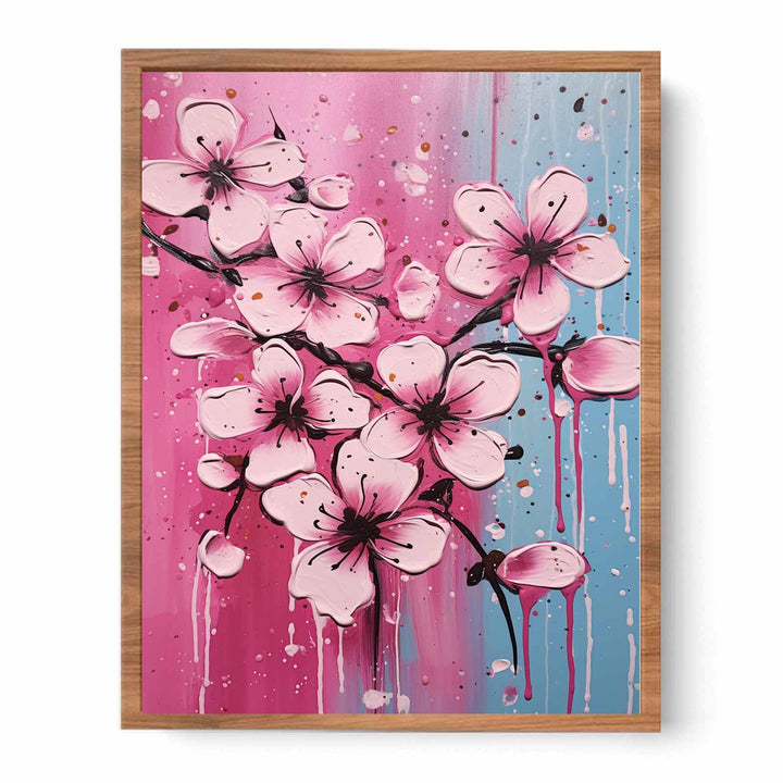 Drip Art Pink Flower Painting  