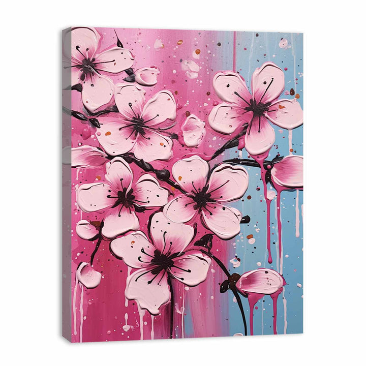 Drip Art Pink Flower Painting  