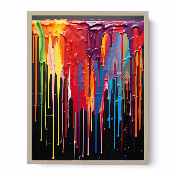 Color Drips Black Painting  Framed Print