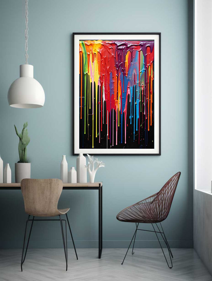 Color Drips Black Painting  