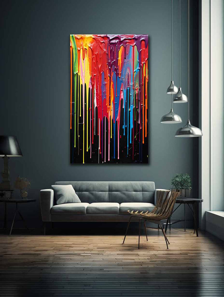 Color Drips Black Painting  