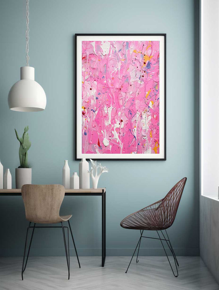 Color Pink Drips Painting  