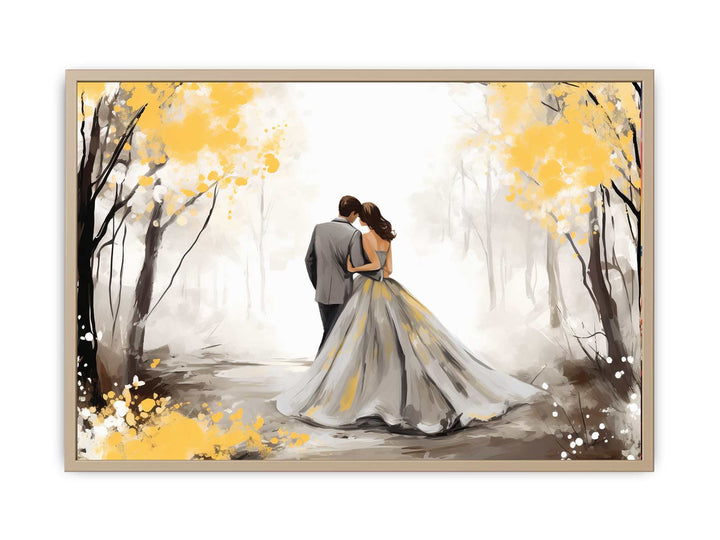 Couple Yellow Grey Art Painting  Framed Print