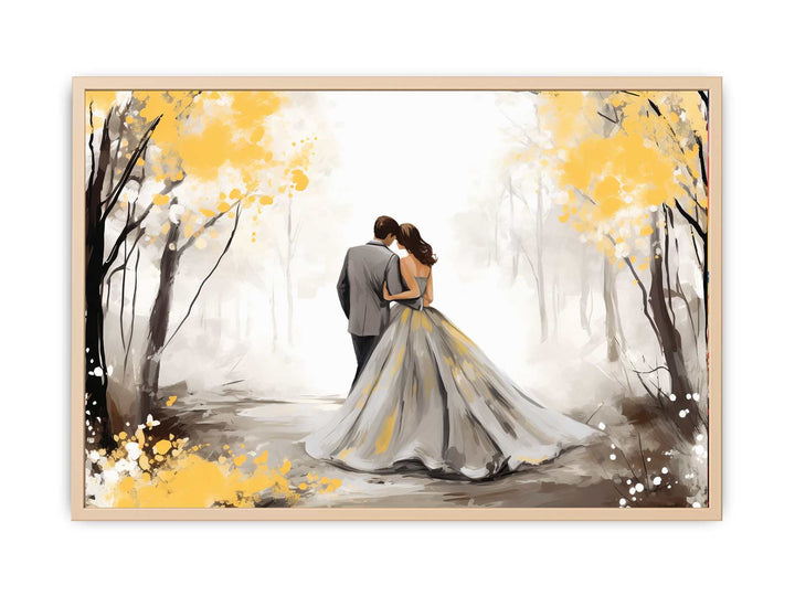 Couple Yellow Grey Art Painting   Poster