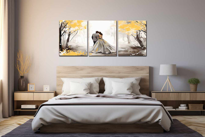 Couple Yellow Grey Art Painting  