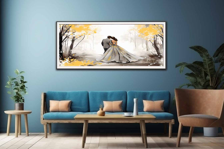 Couple Yellow Grey Art Painting  