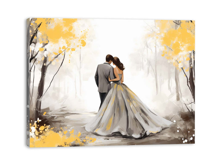 Couple Yellow Grey Art Painting  