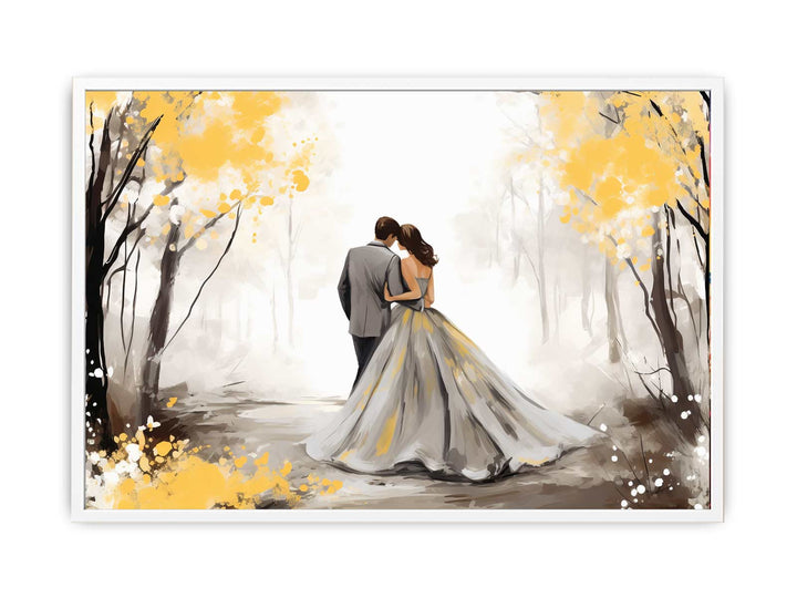 Couple Yellow Grey Art Painting   Canvas Print