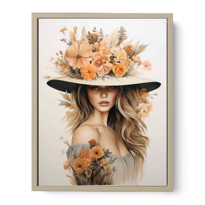 Girl Flower Cap Modern Art Painting  Framed Print