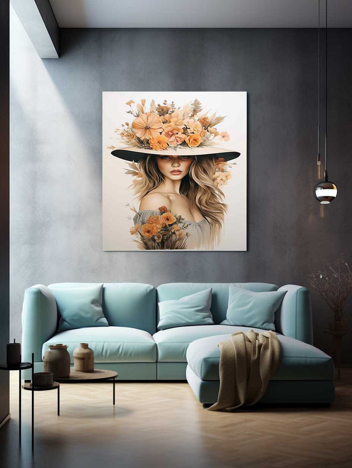 Girl Flower Cap Modern Art Painting  