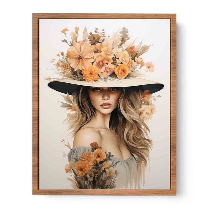 Girl Flower Cap Modern Art Painting  