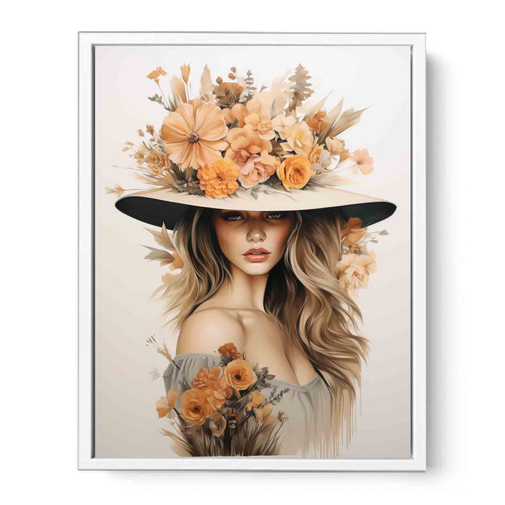 Girl Flower Cap Modern Art Painting  Canvas Print
