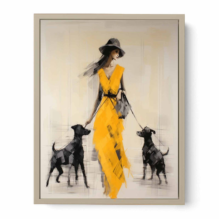 Female Three Dog Modern Art Painting  Framed Print