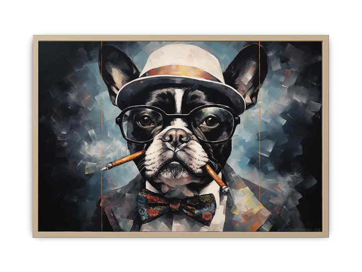 Modern Dog Smoke And Glasses Art Painting  Framed Print