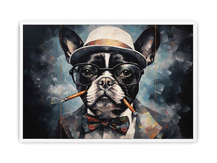 Modern Dog Smoke And Glasses Art Painting  Canvas Print