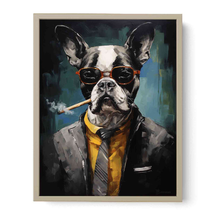 Modern Dog Smoke Art Painting  Framed Print
