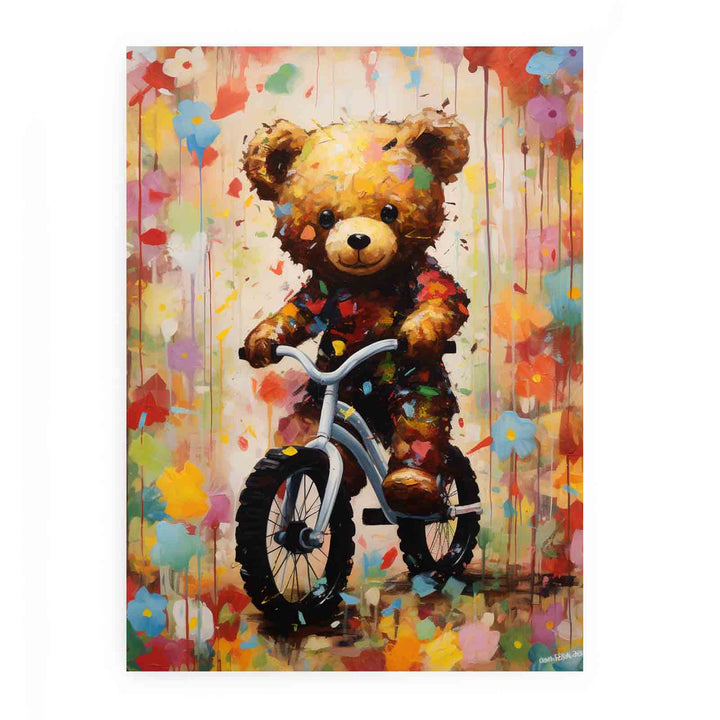 Modern Cycle Teddy Flower Art Painting 