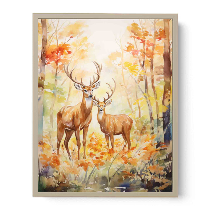 Two Deer Modern Art Painting  Framed Print