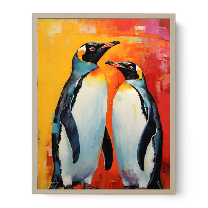 Two Penguin Modern Art Painting  Framed Print
