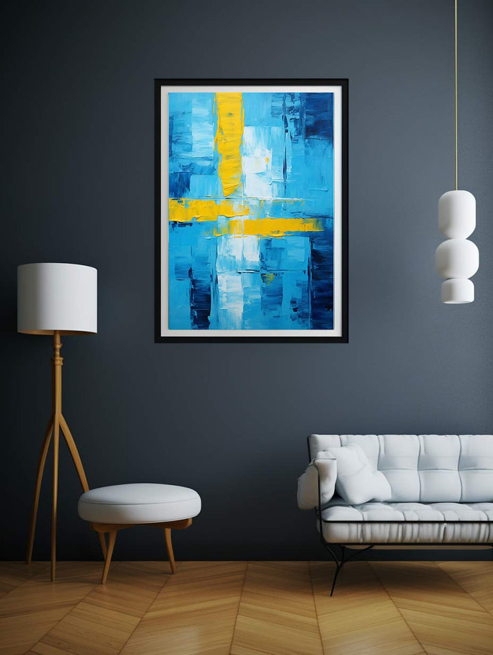 Abstract Blue Yellow Knife Art Painting