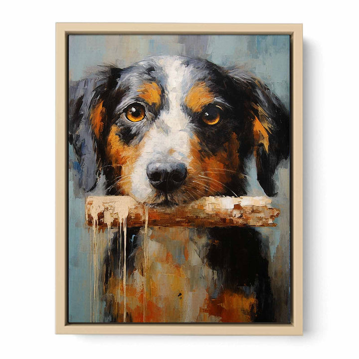 Dog And Bone Modern Art Painting  Framed Print