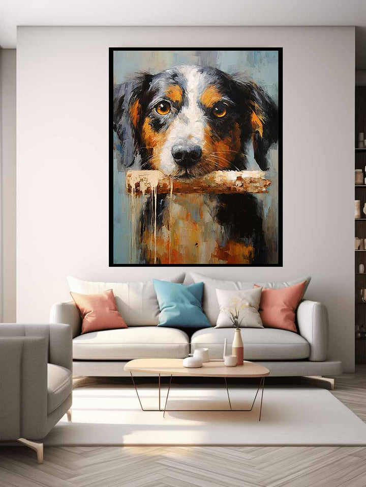 Dog And Bone Modern Art Painting  