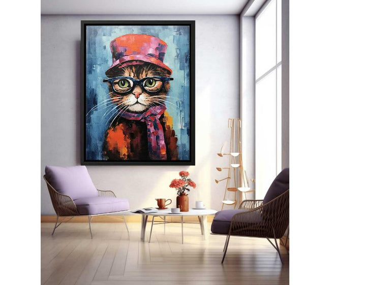 Cat Hat And Glasses Modern Art Painting 