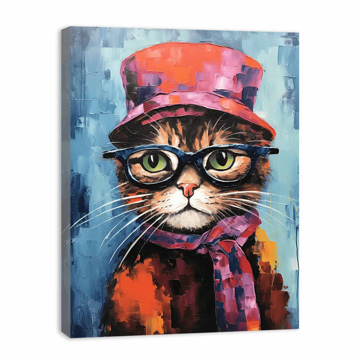 Cat Hat And Glasses Modern Art Painting 