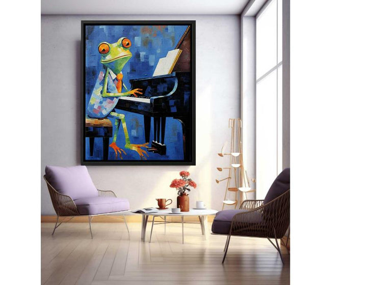 Frog Blue Piano Modern Art Painting  